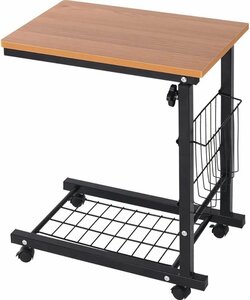 サイドテーブル ベッドテーブル 伸縮高さ56-76cm 介護テーブル 昇降サイドテーブル カフェテーブル ソファサイド 消毒液台 木色 629