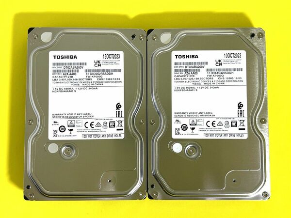 2個セット★2TB★DT02ABA200V/TOSHIBA【使用時間：5ｈ＆5ｈ】2023年製 新品同様 AVコマンド ほぼ未使用