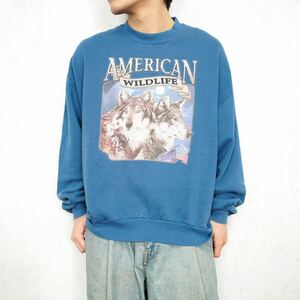 USA VINTAGE JERZEES WOLF PRINT DESIGN SWEAT SHIRT MADE IN USA/アメリカ古着オオカミプリントデザインスウェット