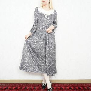 USA VINTAGE CLASSIC APPAREL FLOWER PATTERNED LACE COLLAR ONE PIECE/アメリカ古着花柄レースカラーワンピース