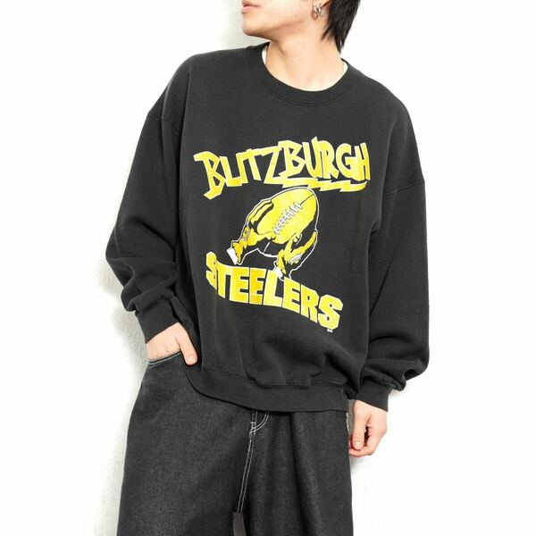 USA VINTAGE Lee NFL TEAM blitzburgh steelers LOGO PRINT DESIGN SWEAT SHIRT/アメリカ古着NFLチームロゴプリントデザインスウェット