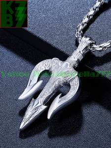 [ permanent gorgeous ] men's lady's platinum Poseidon. god spear necklace pendant luck with money fortune . better fortune feng shui * height 56mm -ply 31g proof attaching L73