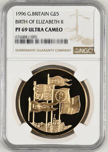 [Памятная валюта] 1996 г. Британская королева 70 -летие 5 -фунтовая золотая монета NGC PF69 Ultra Cameo Quasi -