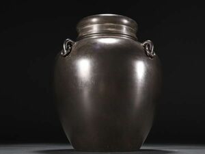 【瓏】老錫彫 四耳帯環茶葉罐 清時代 三世臧六 極細工 茶道具 置物 擺件 古美術 蔵出