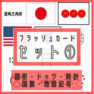 フラッシュカード　地図記号　ドッツ　時計　国旗　図形　幼児教育