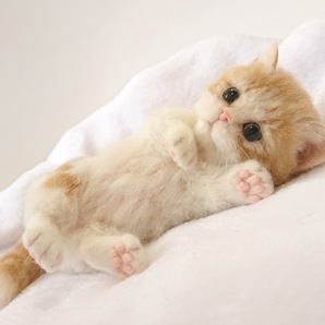 LocoMocoNeco 羊毛フェルト 猫 ごろごろマンチカンの赤ちゃん (茶白) 子猫 ハンドメイド リアル ドール インテリア ろこもこねこの画像4