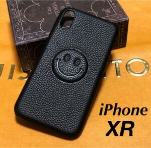 iPhoneXRケース　ニコマーク　ニコチャン　にこちゃん　PUレザー　メンズ　モード　かわいい　おしゃれ ブラック　ハードケース