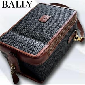 希少 BALLY バリー ハンドバッグ ブラック ブラウン Bロゴ 総柄 レザー ブランド 高級 オシャレ ゴールド金具 コンパクト