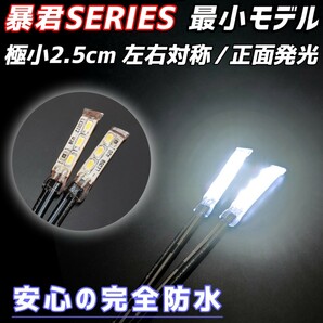 極小2.5cm 蒼白色 2本 正面発光 防水 暴君 LED テープ ライト ランプ 小さい 小型 ミニ 極細 極薄 12V 車 バイク スポット クールホワイトの画像1