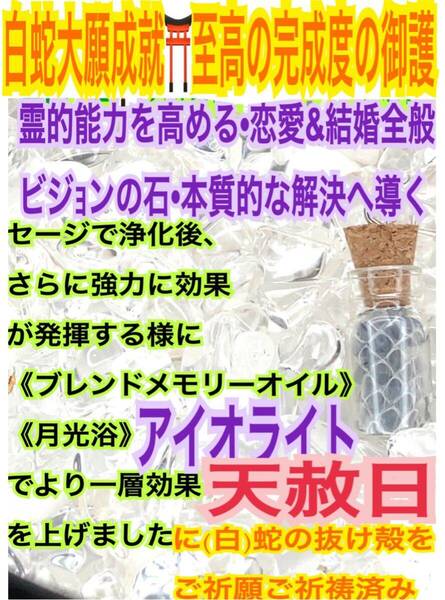 小瓶 恋愛&結婚全般 A4アイオライト 本質的な解決へ導く 白蛇のお守り【天赦日ご祈祷済】白蛇の抜け殻 財布 メモリーオイル 第6チャクラ 21