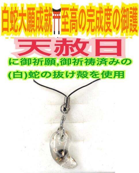 白蛇の抜け殻 孔雀の羽 ストラップ 脱け殻 チャーム メモリーオイル(言霊 等) 勾玉 三大神器 白蛇のお守り【天赦日御祈祷済み】財布 23