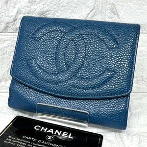 【美品】１円スタート　CHANEL　シャネルキャビアスキン　Wホック　二つ折り財布　コンパクト財布　No.00514