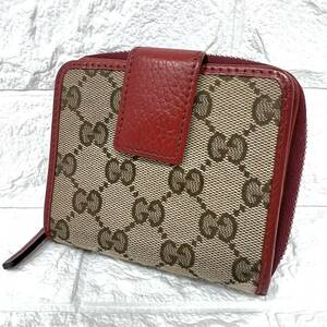 【美品】１円スタート GUCCI グッチ GGキャンバス ラウンドジップ 二つ折り財布 コンパクトウォレット キャンバス×レザー No.00510