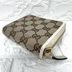 【美品】１円スタート GUCCI グッチ GGキャンバス ラウンドジップ 二つ折り財布 コンパクトウォレット キャンバス×レザー No.00508の画像6