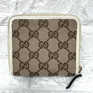 【美品】１円スタート GUCCI グッチ GGキャンバス ラウンドジップ 二つ折り財布 コンパクトウォレット キャンバス×レザー No.00508の画像3