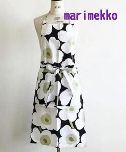 新品　marimekko マリメッコ エプロン　ホワイト×ブラック　ウニッコ柄　黒　白　 花柄　 ピエニ