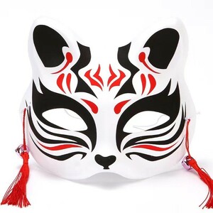  black [ fox mask .] flowers and birds nature's beauty Halloween festival dance mask cosplay Japanese style yukata flower fire summer mask Sakura .. flower 