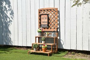  new goods @ wooden lattice fence attaching flower stand 3 step / Brown 