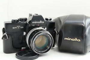 【外観美品】minolta SRT 101 ブラック MC ROKKOR-PF 55mm F1.7 大口径 単焦点レンズ フィルムカメラ 一眼レフ MF 希少 皮ケーズ 動作品