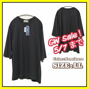 【新品】ワンポイント 七分袖 チュニック Tシャツ LL スミクロ トップス レディース