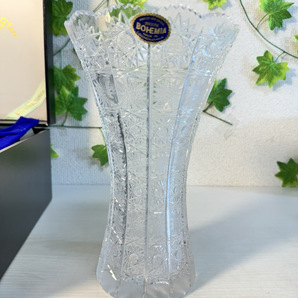 3595-01★BOHEMIA GLASS ボヘミアガラス 花瓶 サイズ：直径15cm 高さ24.5cm 箱付き★の画像3