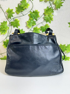 3809-03★LOEWE ロエベ　アナグラムショルダーバック ネイビー ナッパーレザー ゴールド金具 YKKチャック★