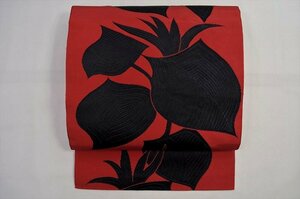 ▲まいど家 N1-05-91 抽象的小花 朱赤系 紬八寸名古屋帯