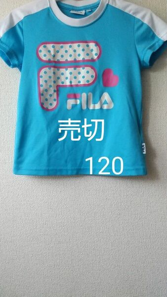 売切　半袖Tシャツ　120 FILA　水色　ハート　女の子　ポリエステル100％　速乾　フィラ　体操　スポーツ　水玉　テニス