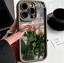 iPhone15 ブラウン バラ スマホケース 薔薇 韓国 iPhoneケース_画像1