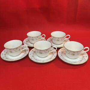 ☆美品☆ Noritake Ivory China ノリタケ アイボリーチャイナ カップ ソーサー 5客セット 金彩 花柄 レース ヴィンテージ (04166E