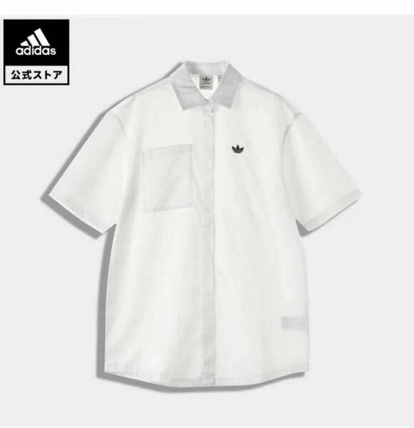 adidas originals XXLsizeルーズ 総柄プリント サテンシャツホワイト系 半袖シャツ 