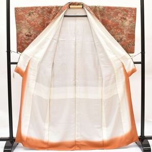 1円 小紋 正絹 茶系 花文様 身丈155cm お洒落 着物 同梱可 【kimonomtfuji】 3nfuji43772の画像2