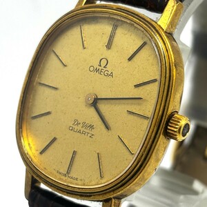 大人気☆OMEGA オメガ Deville デビル QUARTZ クォーツ オーバル ケース ガラス傷無 金文字盤 ウォッチ