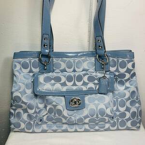 COACH コーチ ショルダーバッグ トートバッグ シグネチャー ライトブルー レディース 003 USED品 