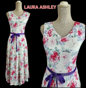 大変美品　LAURA ASHLEY　綺麗な花柄ワンピース ノースリーブワンピース 白