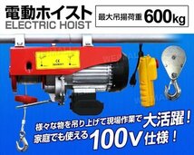 電動ホイスト 100V 最大 600kg 電動クレーンホイスト 電動ウインチ ホイスト クレーンホイスト 操作簡単 垂直けん引 家庭用電_画像2