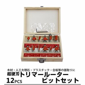 トリマールーター ビット セット 12種 超硬チップ 研磨 面取り 木工 DIY 大工 木材 木箱入り V溝 U溝 ヒョータン面 目地払い 角面取り