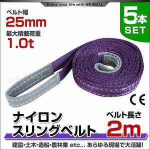 5本セット ナイロンスリングベルト ベルトスリング スリングベルト 1000kg 荷上げ 耐荷重 1t × 2m 幅 25mm