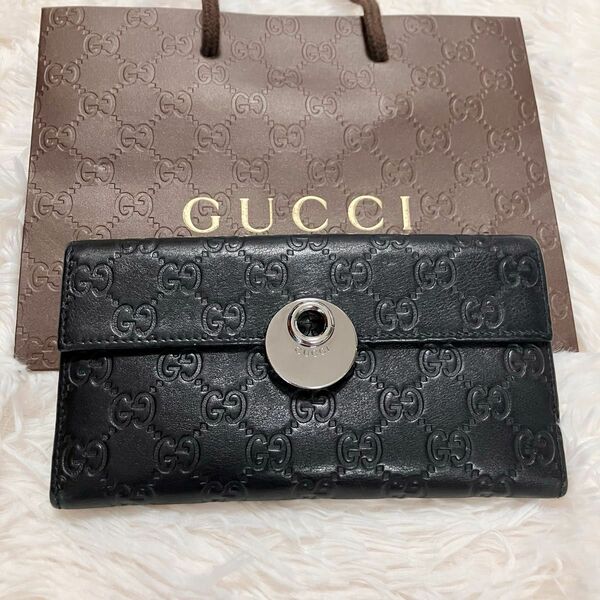 【美品】 GUCCI 長財布　二つ折り シマレザー　GG 正規店購入　箱　紙袋　ショップカード付き