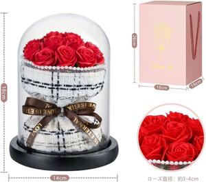  Mother's Day. in present preserved flower rose red glass case bouquet 