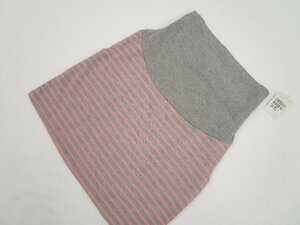  maternity new goods tag attaching knee height trapezoid skirt M light gray × salmon pink border pattern [ mail service possible ]