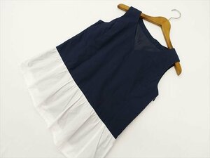 美品 アズール エンカント AZUL ENCANTO ノースリーブ Vネック カットソー S ネイビー×ホワイト 【メール便可】