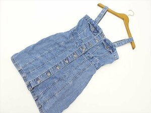 美品 ディバイデットバイエイチ&エム DIVIDED by H&M ひざ丈 ノースリーブ 洗えるデニムジャンパースカート US：4 ブルー