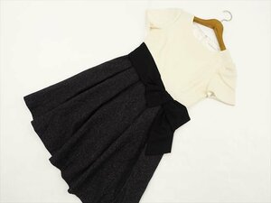 美品 ウィルセレクション WILLSELECTION ひざ丈 半袖 ワンピース S アイボリー/ブラック×ダークグレー×ホワイト ミックス