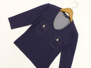 美品 ナチュラルビューティーインディゴ NATURAL BEAUTY indigo 七分袖 Uネック カットソー M ブルー系