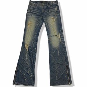 00's JAPANESE LABEL Damaged Grunge Sand wash Flare denim Pants archive goa ifsixwasnine kmrii share spirit lgb 14th addiction