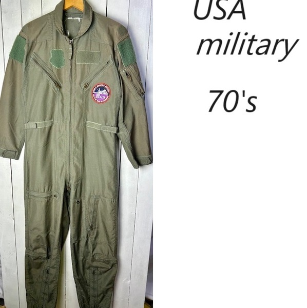 米軍実物 ~70s ワッペン付き 夏用耐火・難燃素材 薄手ツナギ 38R CWU-27P フライングカバーオールズ ヴィンテージ ジャンプスーツ ●72