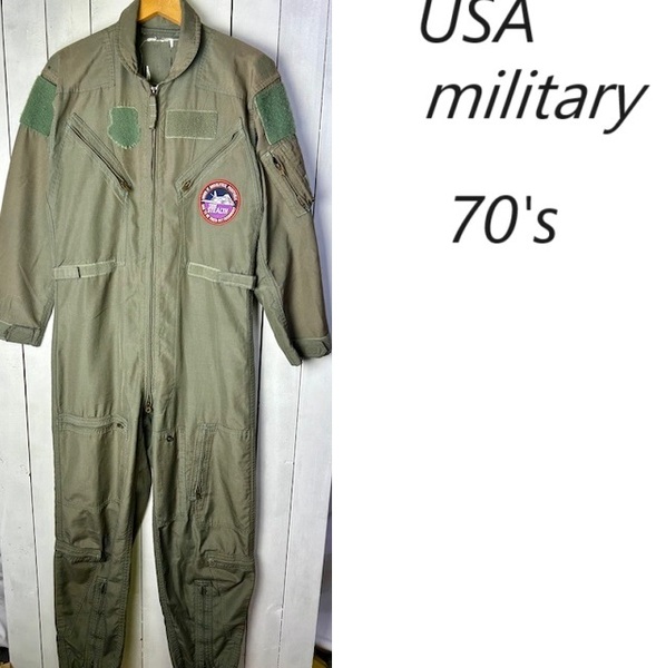 米軍実物 ～70s ワッペン付き 夏用耐火・難燃素材 薄手ツナギ 38R CWU-27P フライングカバーオールズ ヴィンテージ ジャンプスーツ ●72