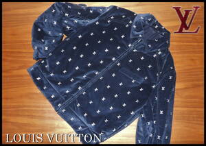 LOUIS VUITTON イブニングジャケット ルイヴィトン ベロア ネイビー シルバー 紺色 メンズ 46 M L モノグラム LV ブルゾン 国内正規品