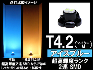 ■T4.2（マイクロM）超高輝度2連SMD-LED球 アイスブルー　エアコン/スイッチ/パネル照明